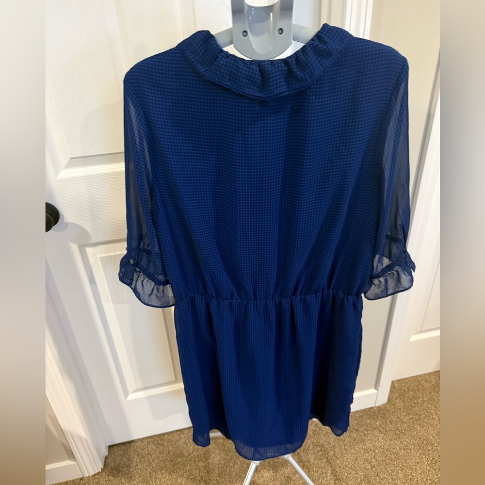 Blue Ruffled Houndstooth Printed Dress - Picture 4 of 7